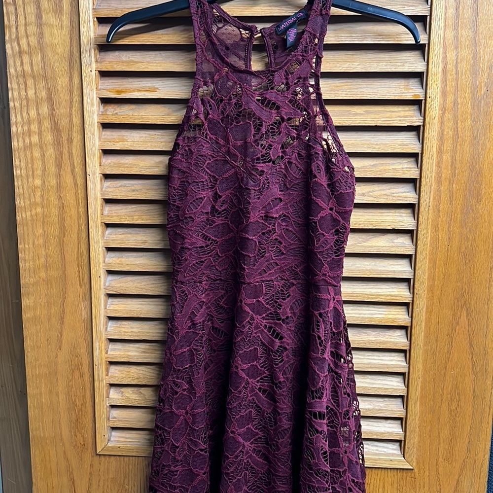 Juniors Material Girl dress from Macys, burgundy lace, size small